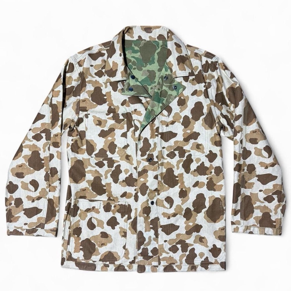 Vintage 90s Reversible Duck Camouflage Canvas Army Snap Button Up Jacket Coat